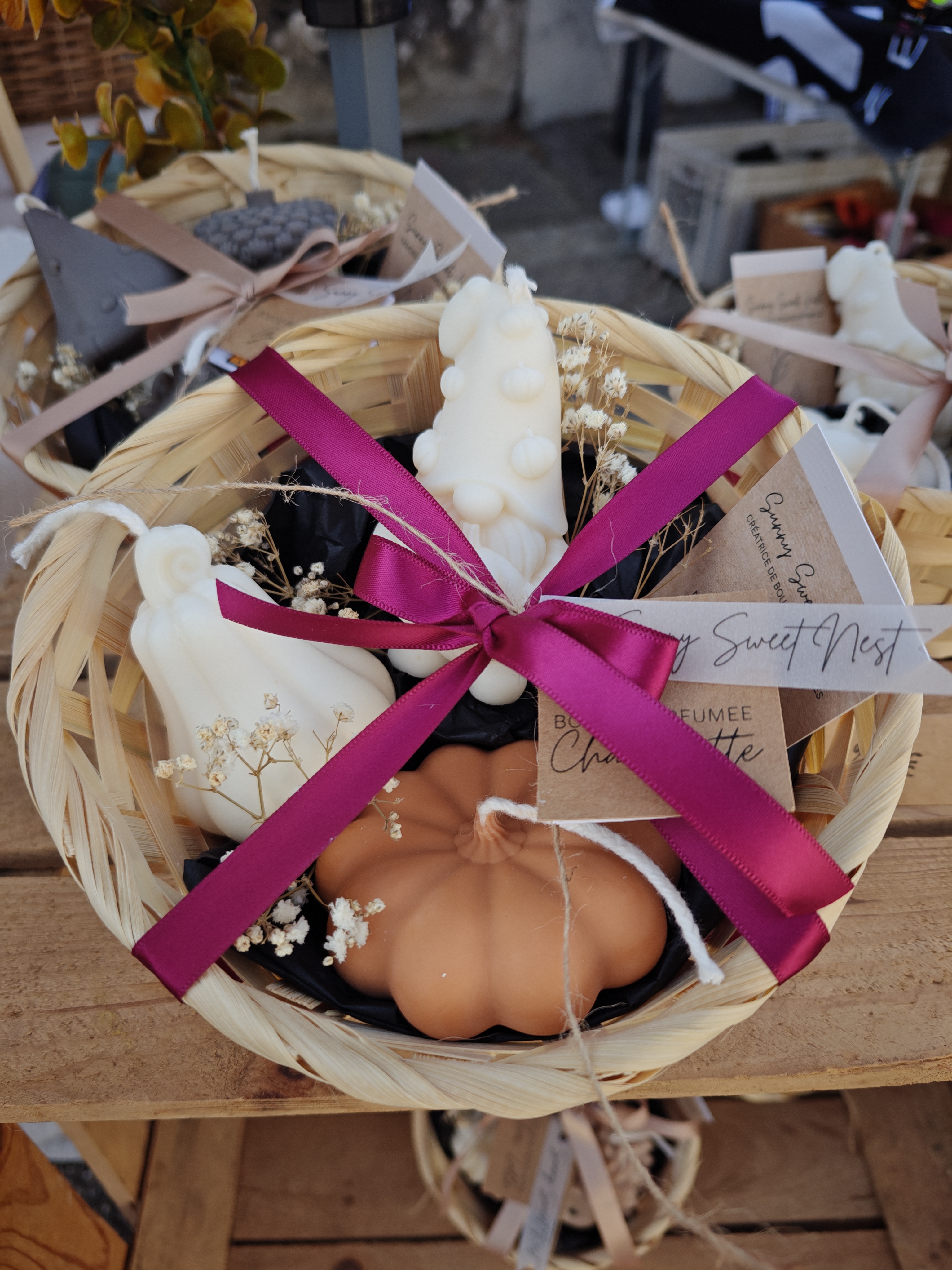La Balade Champêtre, petit panier regroupant plusieurs bougies moulées aux formes automnales