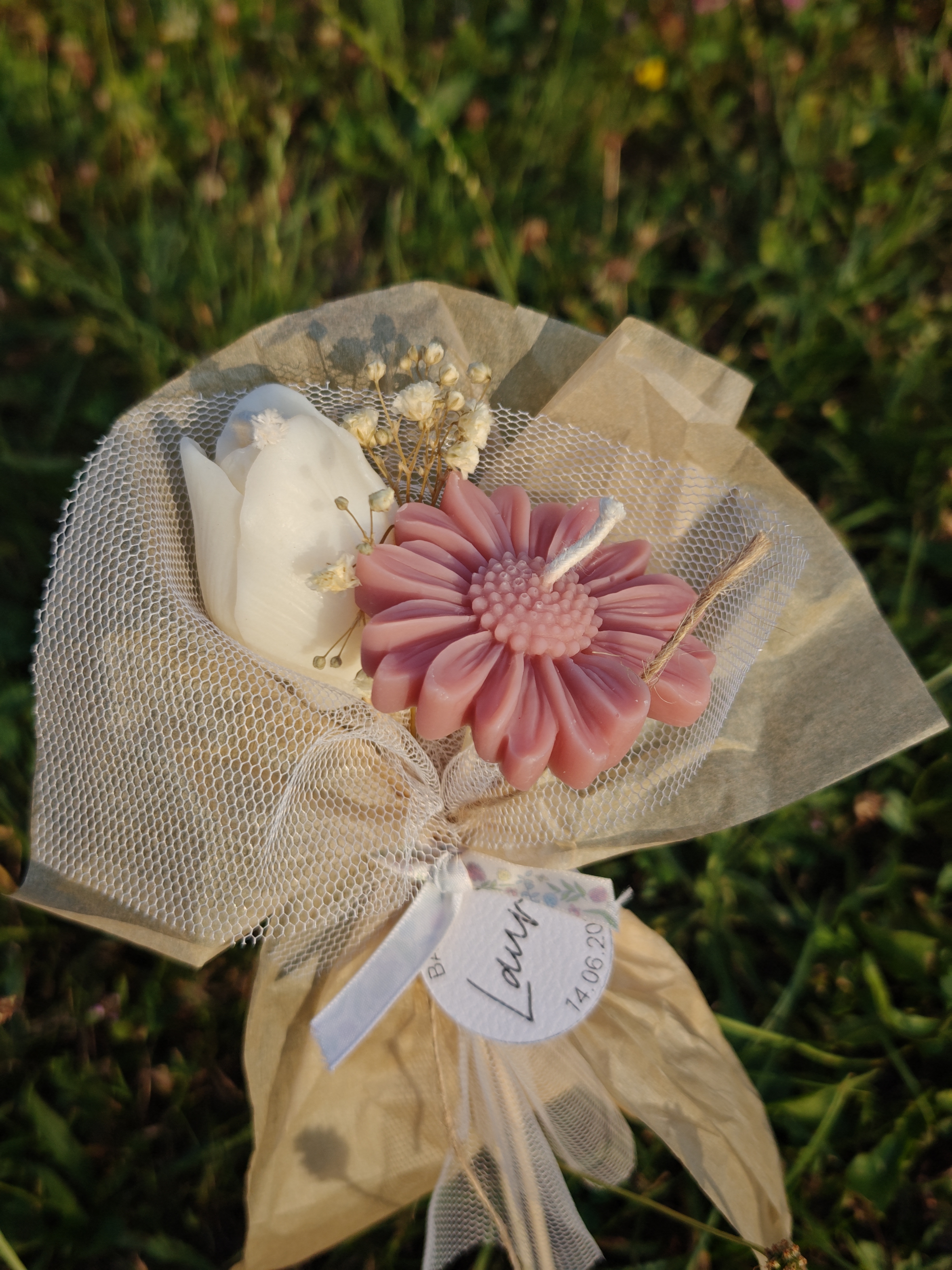 Petit bouquet de bougies fleurs pour baptême